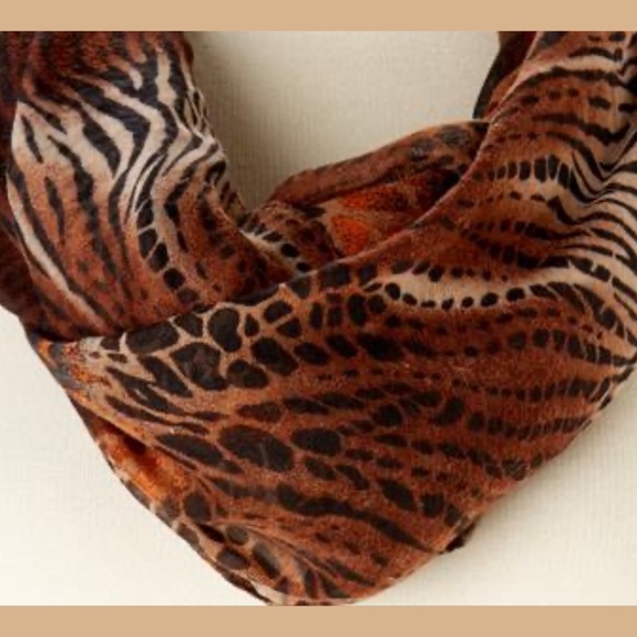BROWN/BLACK ANIMAL PRINT INFINITY SCARF LIGHTWEIGHT - Picture 2 of 3